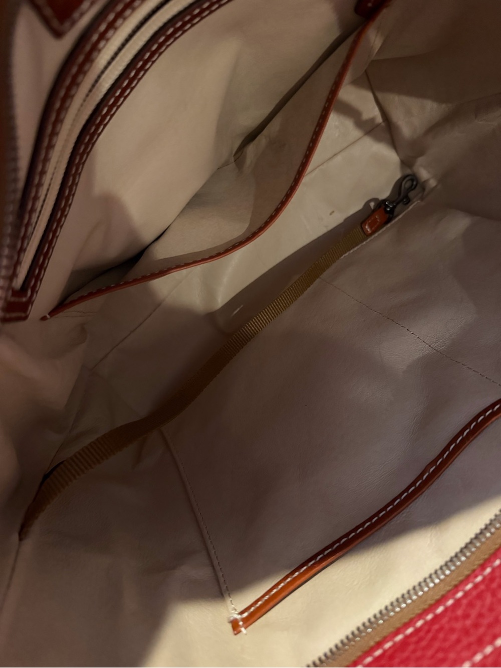 Dooney & Bourke Red Pebbled Leather Tote with classic Brown Handles - Picture 7 of 12